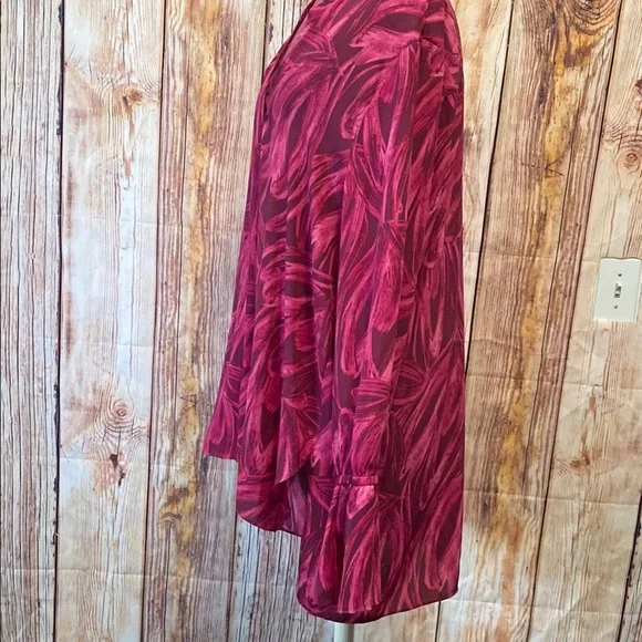 Halston Size XL Pink Ruffled Blouse with Mandarin Collar and Puff Sleeves - Picture 4 of 7